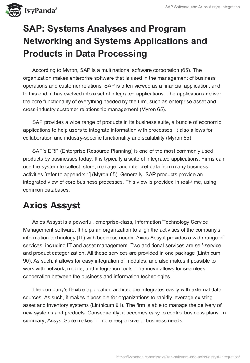 SAP Software and Axios Assyst Integration. Page 2