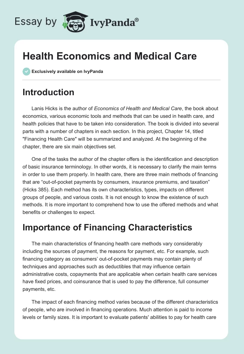 Health Economics and Medical Care. Page 1