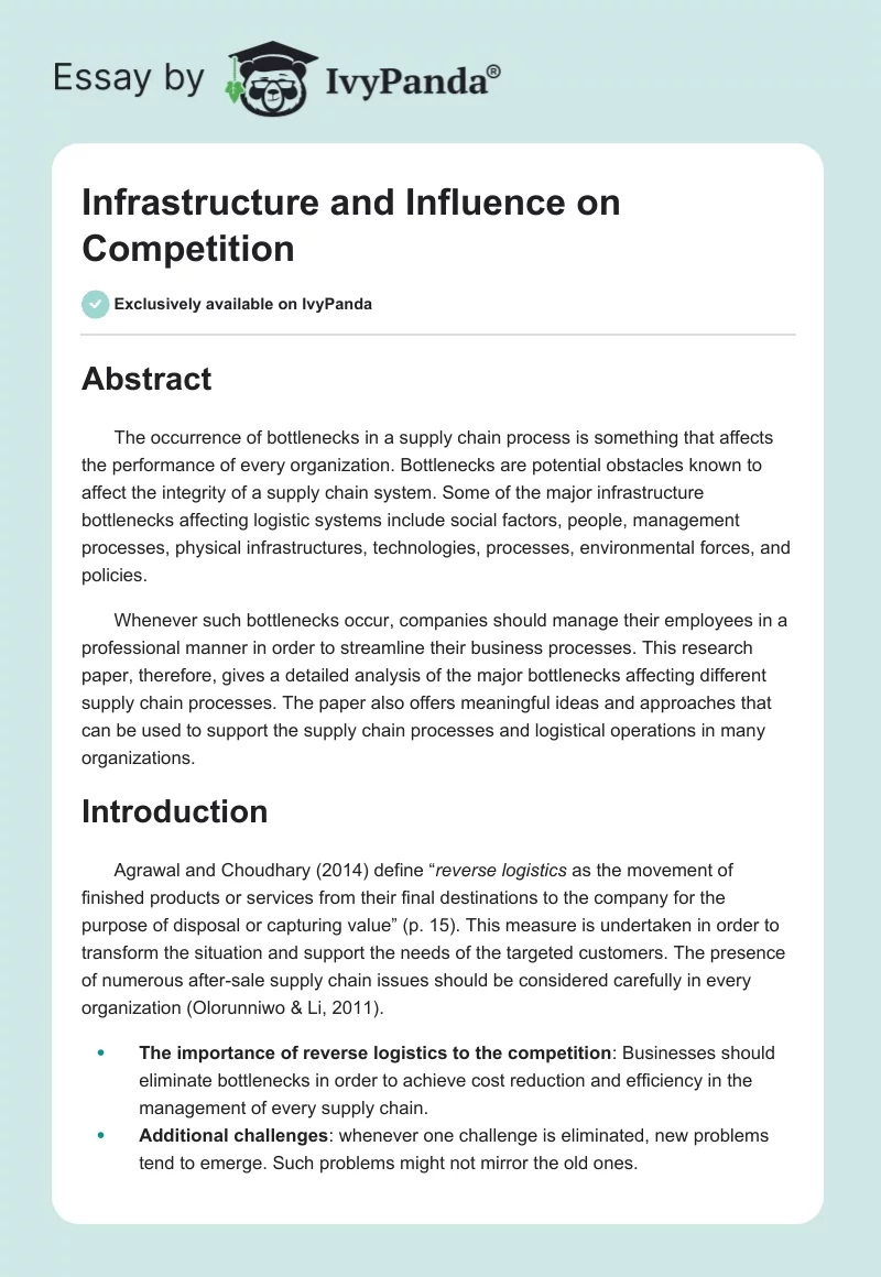 Infrastructure and Influence on Competition. Page 1