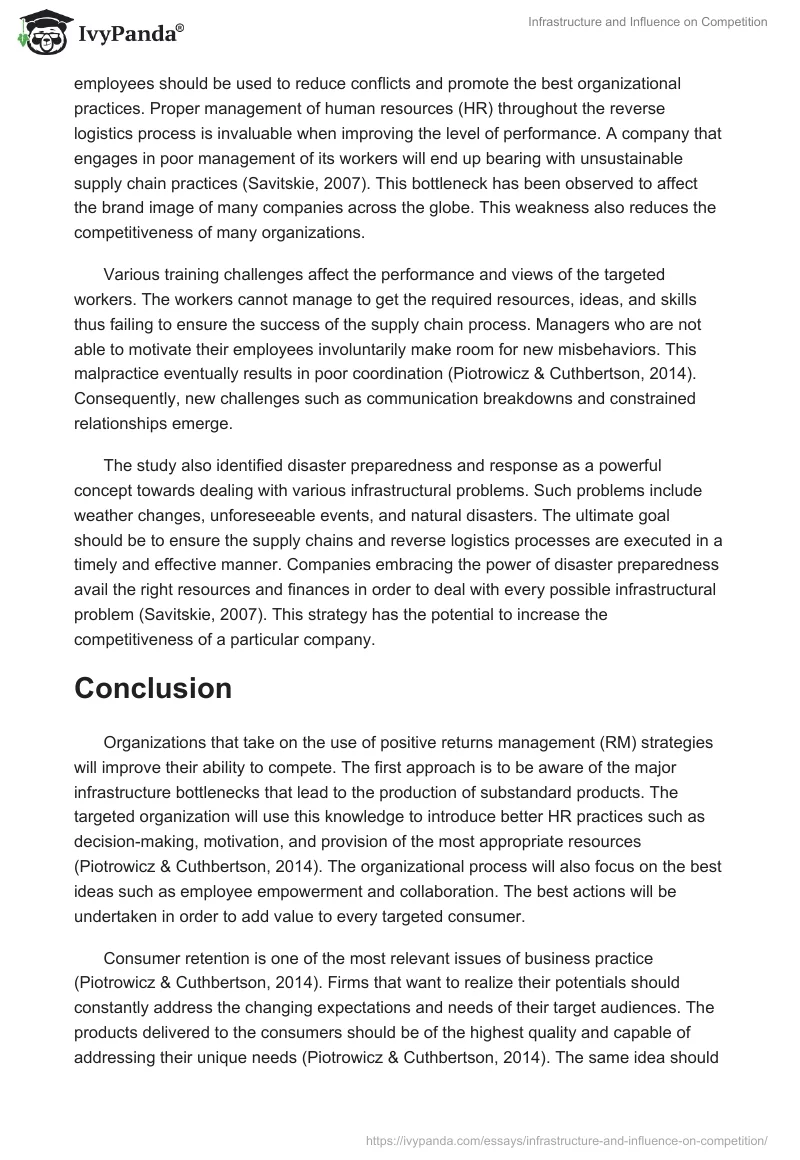 Infrastructure and Influence on Competition. Page 5