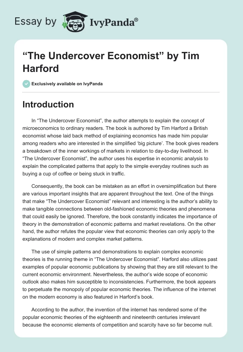 “The Undercover Economist” by Tim Harford. Page 1