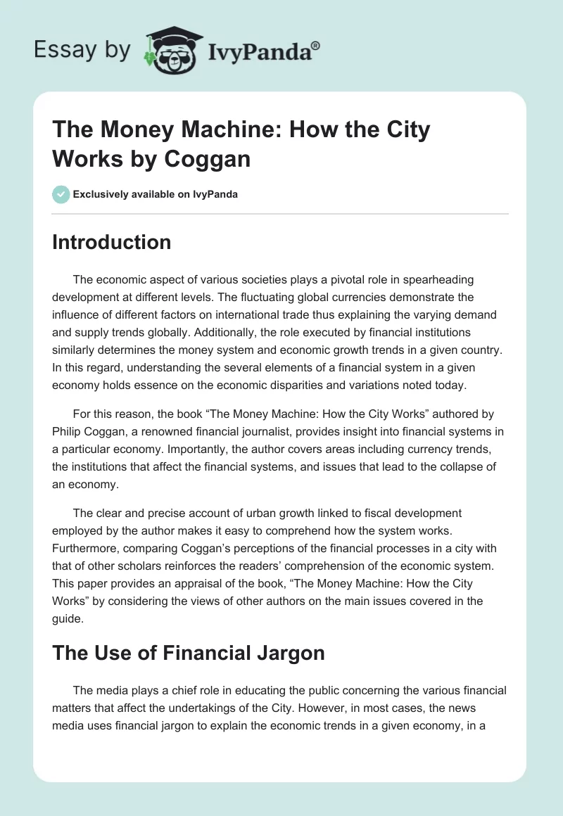 "The Money Machine: How the City Works" by Coggan. Page 1