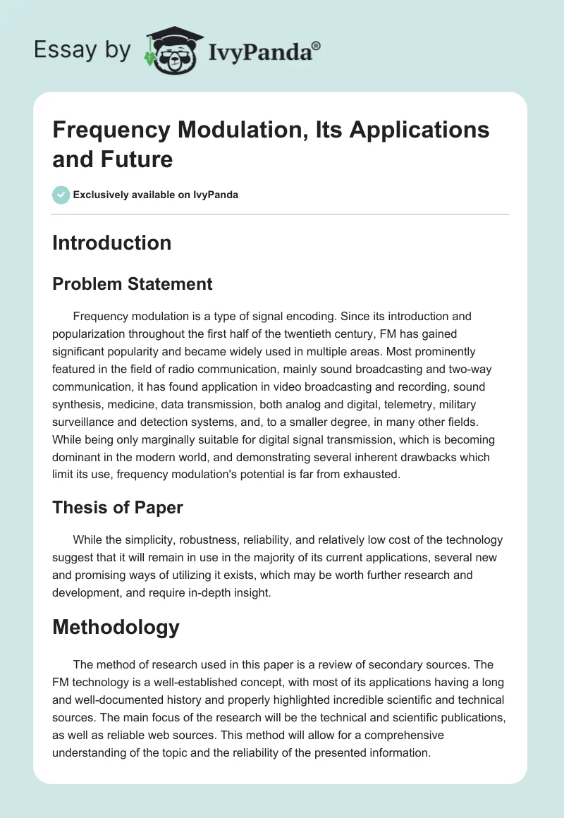 Frequency Modulation, Its Applications and Future. Page 1