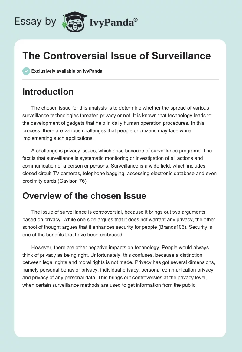 The Controversial Issue of Surveillance. Page 1
