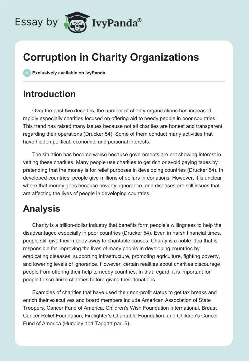 Corruption in Charity Organizations. Page 1
