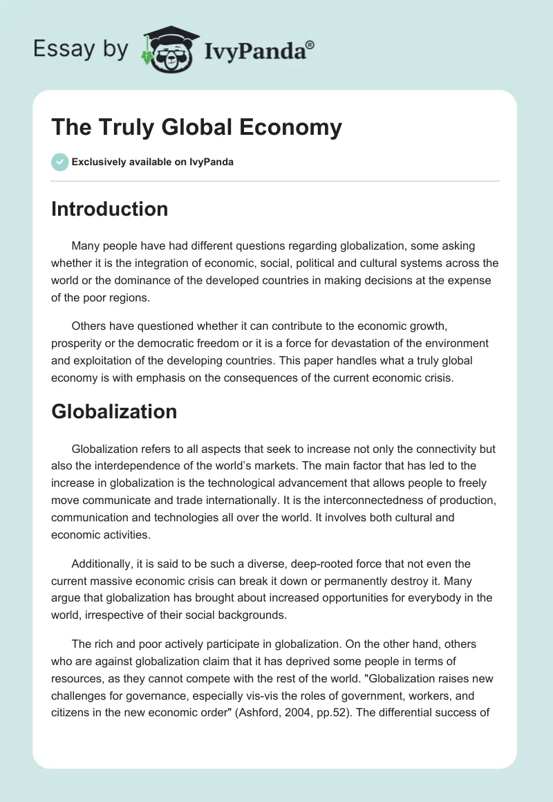The Truly Global Economy. Page 1