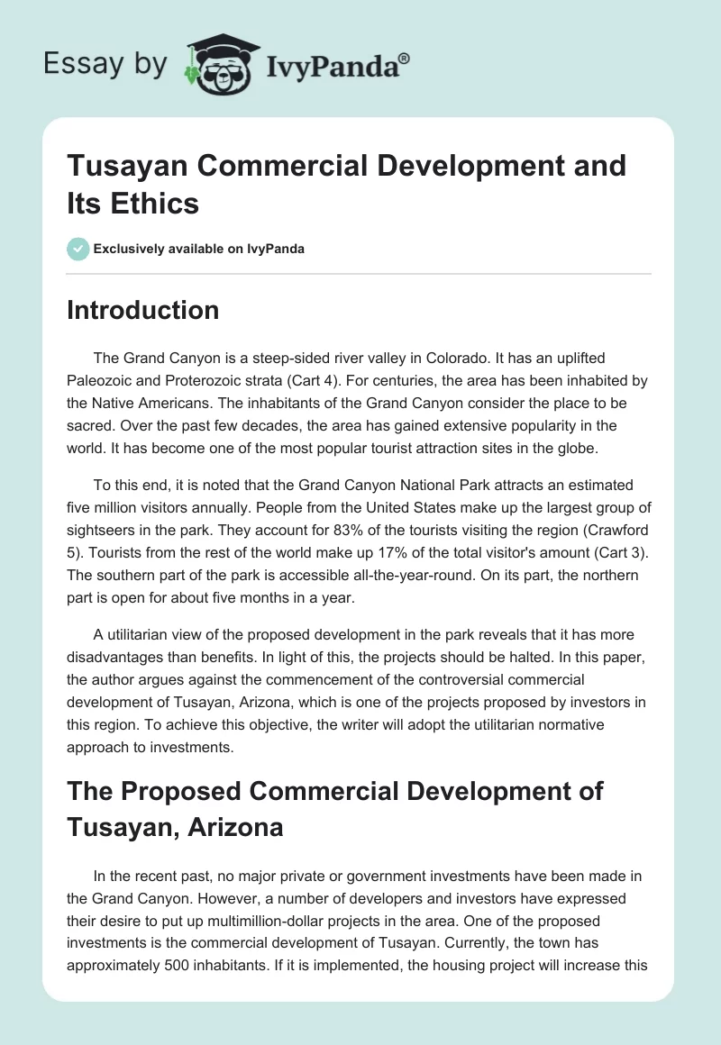 Tusayan Commercial Development and Its Ethics. Page 1