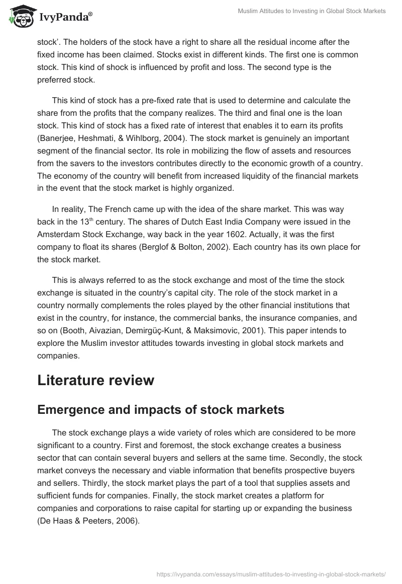 Muslim Attitudes to Investing in Global Stock Markets. Page 2