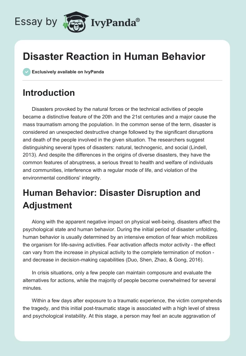 Disaster Reaction in Human Behavior. Page 1
