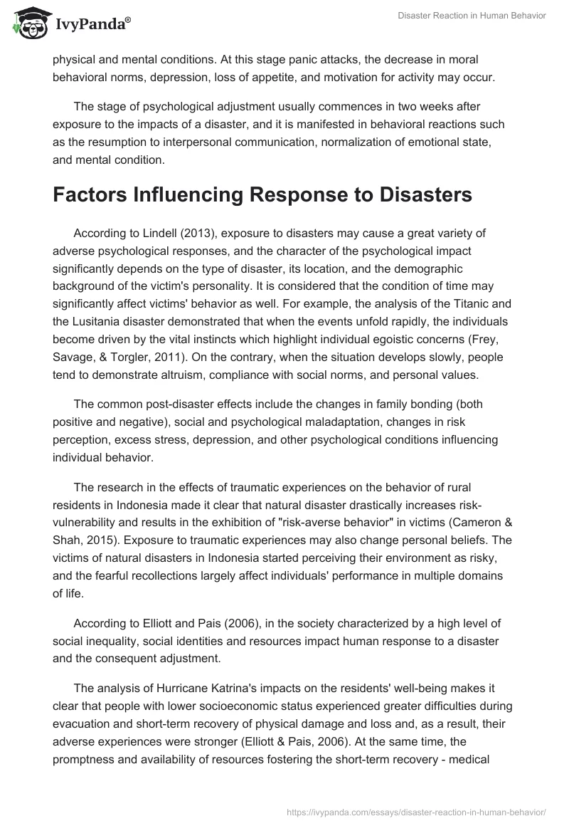 Disaster Reaction in Human Behavior. Page 2