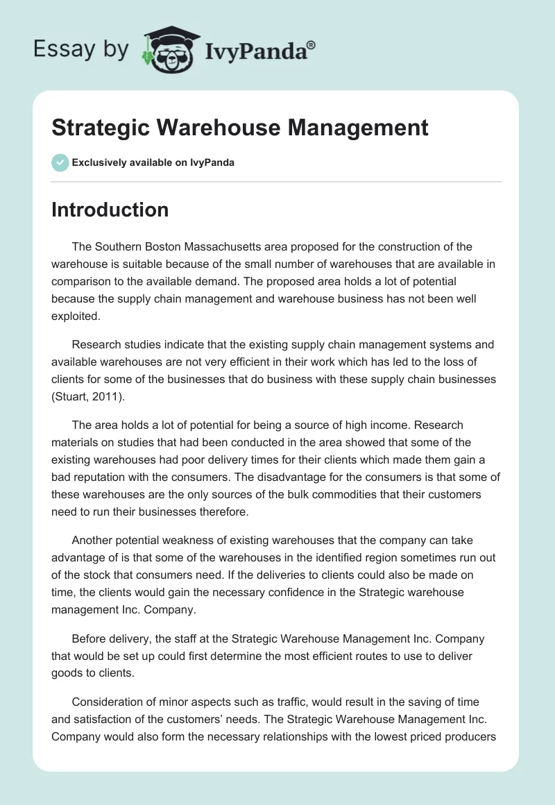 Strategic Warehouse Management. Page 1