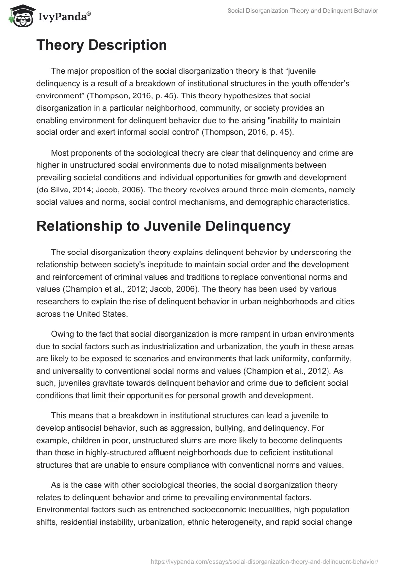 Social Disorganization Theory and Delinquent Behavior. Page 2