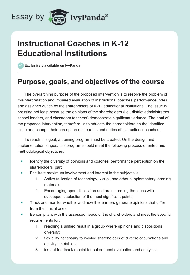 Instructional Coaches in K-12 Educational Institutions. Page 1
