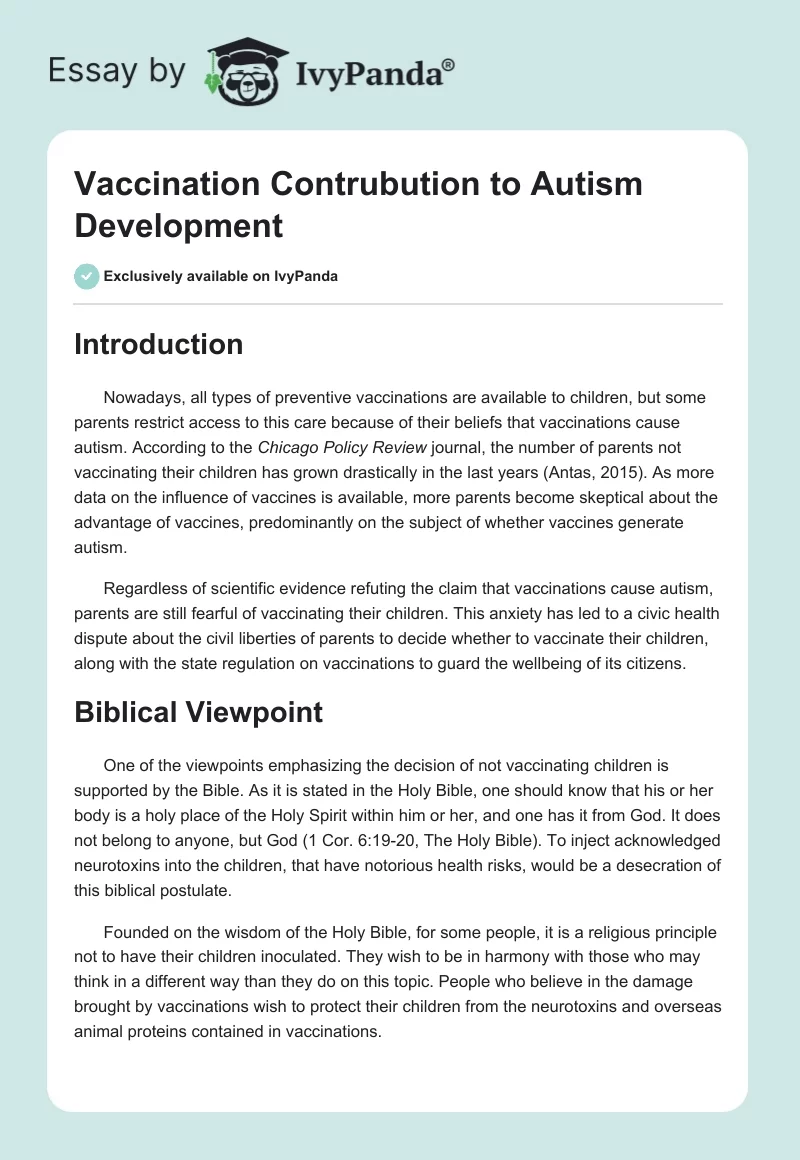 Vaccination Contrubution to Autism Development. Page 1