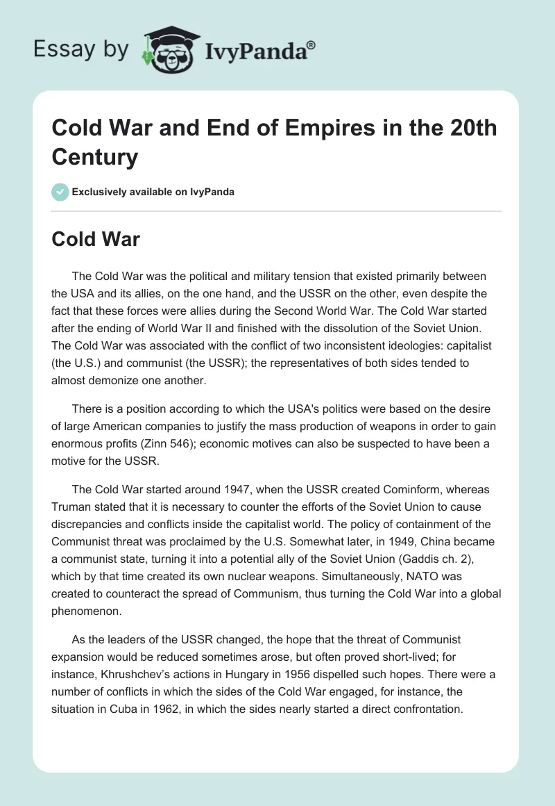 Cold War and End of Empires in the 20th Century. Page 1