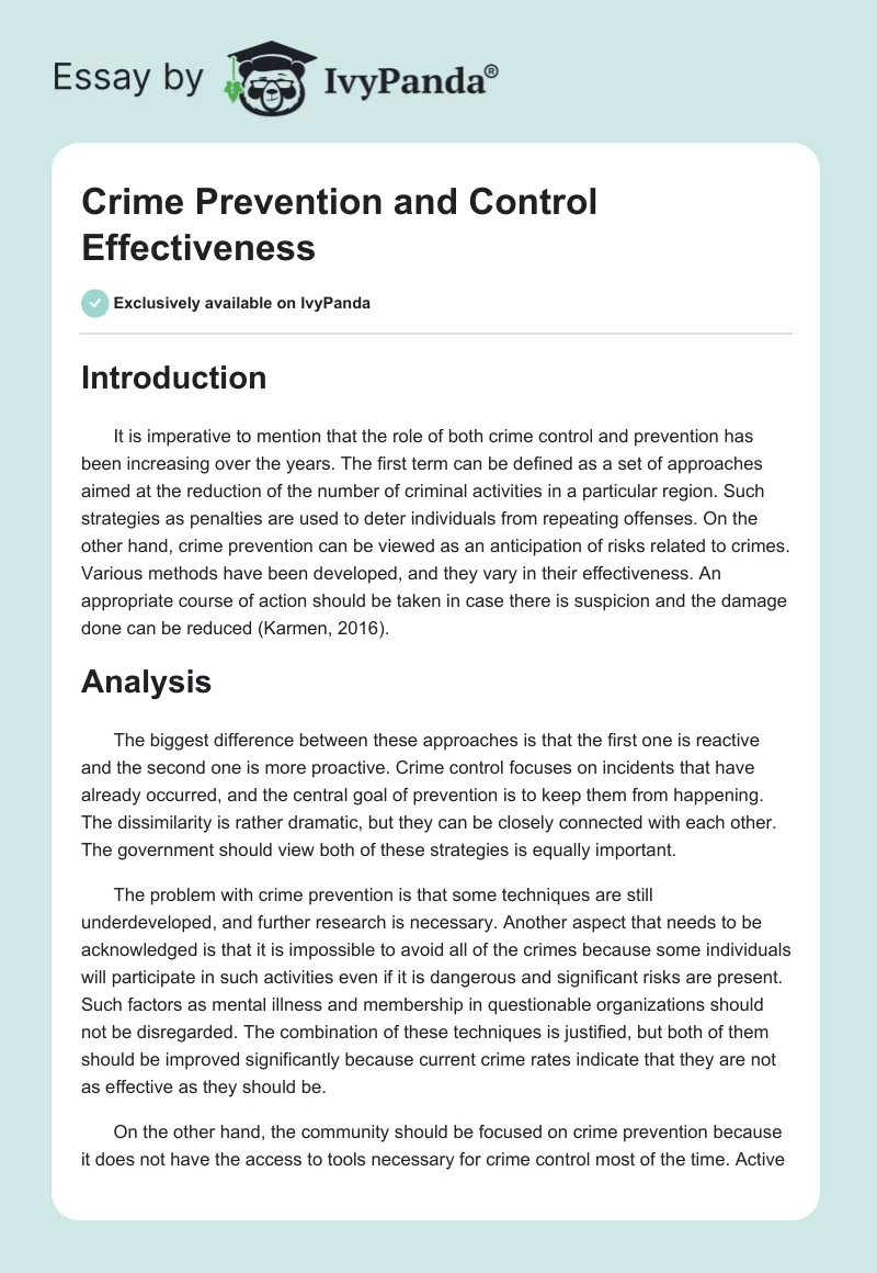 Crime Prevention and Control Effectiveness. Page 1