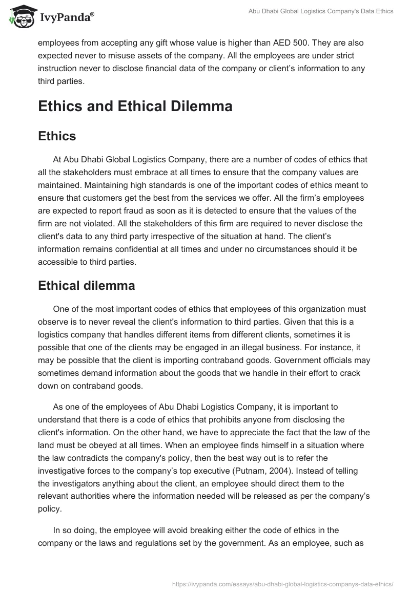 Abu Dhabi Global Logistics Company's Data Ethics. Page 2