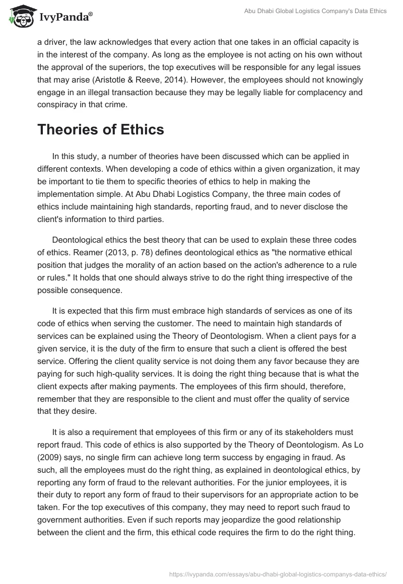 Abu Dhabi Global Logistics Company's Data Ethics. Page 3