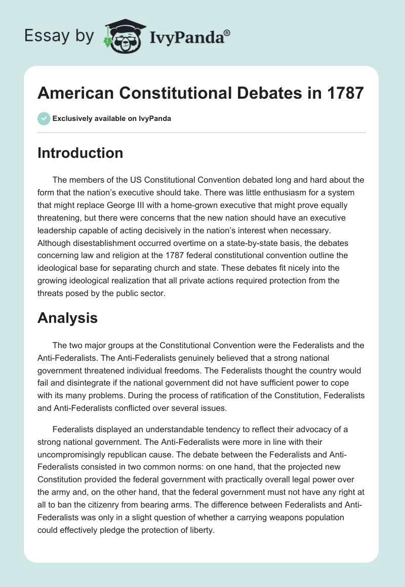 American Constitutional Debates in 1787. Page 1