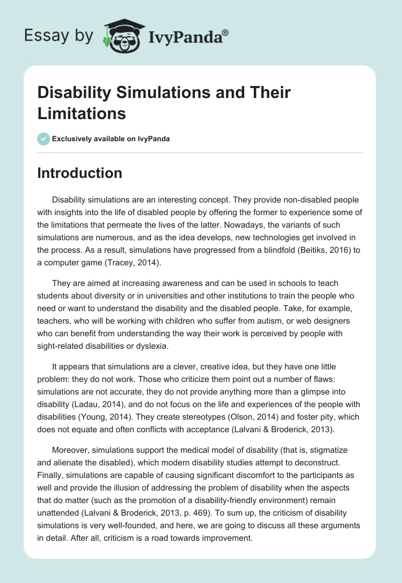Disability Simulations and Their Limitations. Page 1