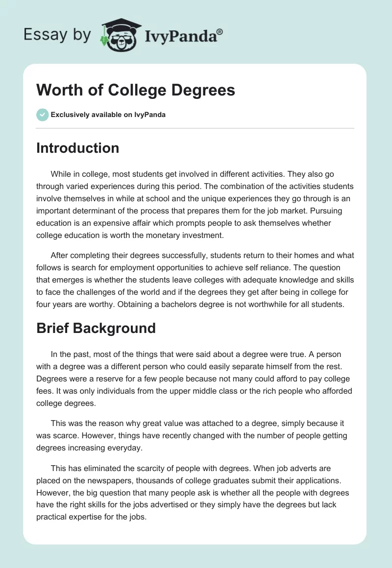 Worth of College Degrees. Page 1