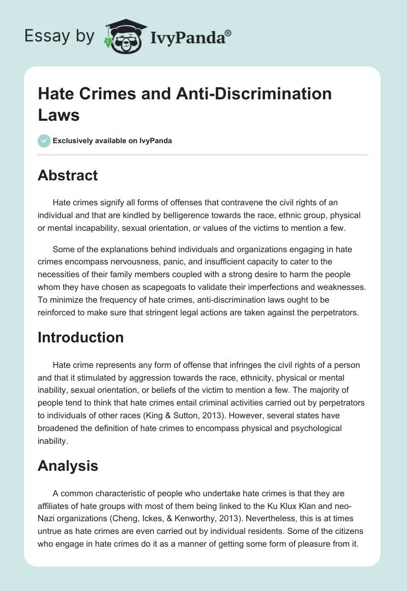 Hate Crimes and Anti-Discrimination Laws. Page 1