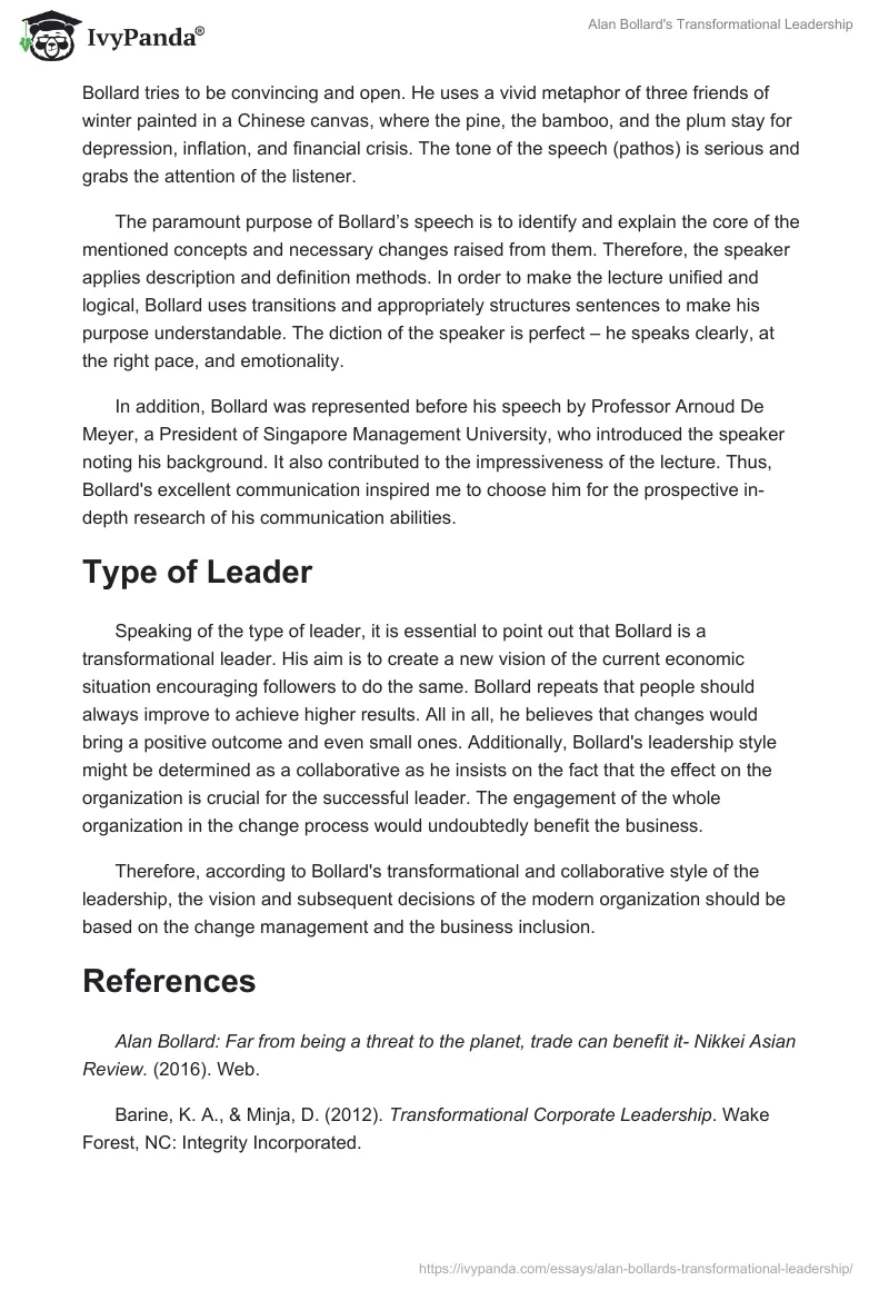 Alan Bollard's Transformational Leadership. Page 2