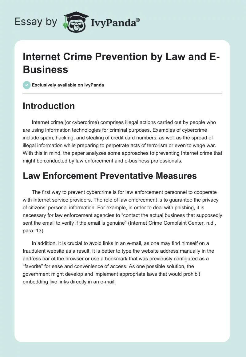 Internet Crime Prevention by Law and E-Business. Page 1