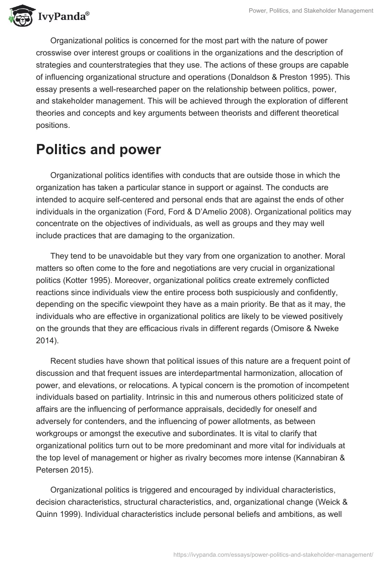 Power, Politics, and Stakeholder Management. Page 2