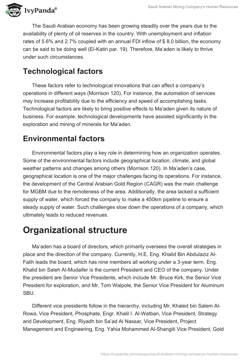 Saudi Arabian Mining Company's Human Resources. Page 4