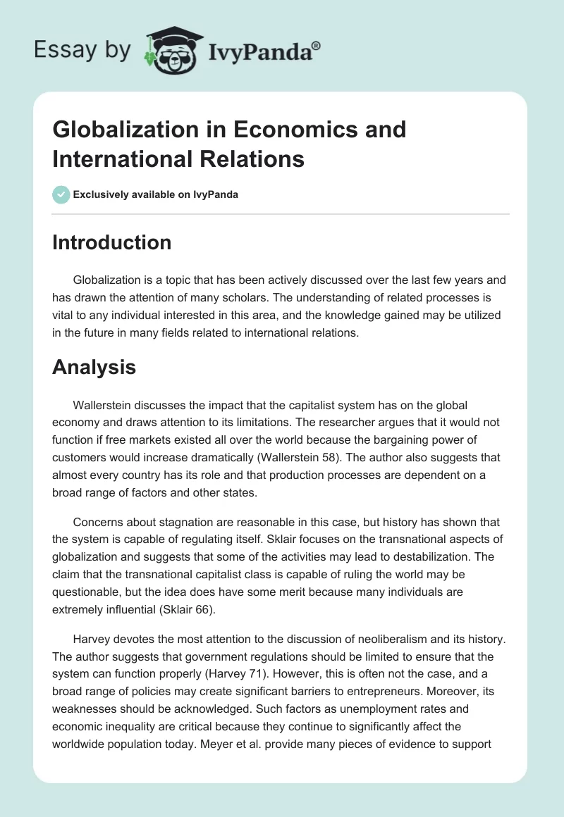 Globalization in Economics and International Relations. Page 1