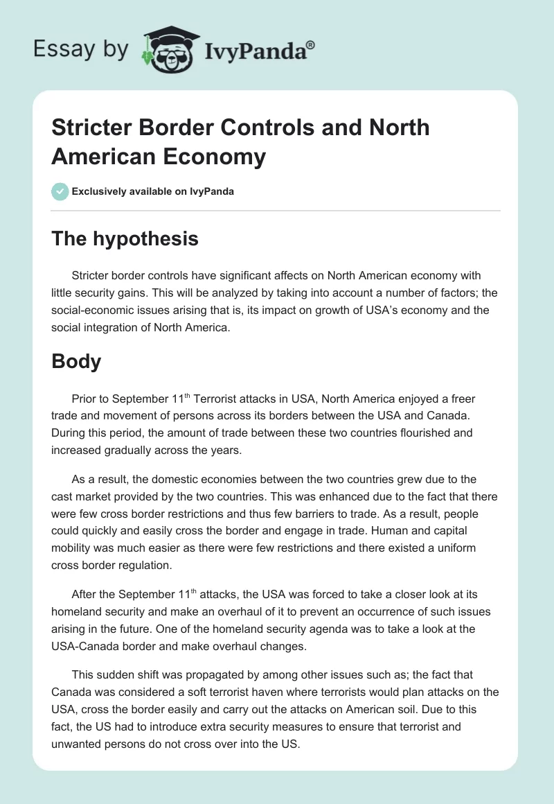 Stricter Border Controls and North American Economy. Page 1