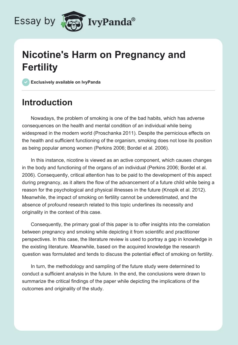 Nicotine's Harm on Pregnancy and Fertility. Page 1