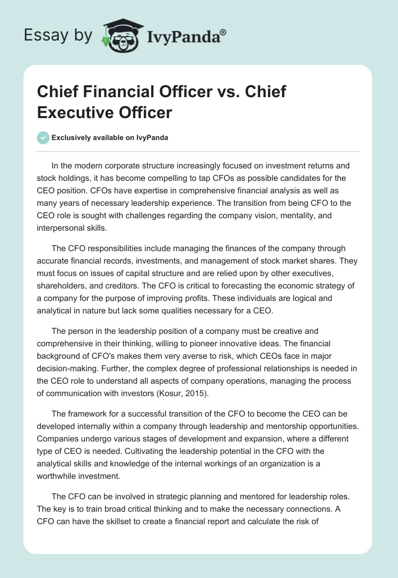 Chief Financial Officer vs. Chief Executive Officer. Page 1
