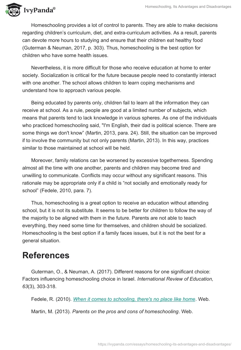 Homeschooling, Its Advantages and Disadvantages. Page 2
