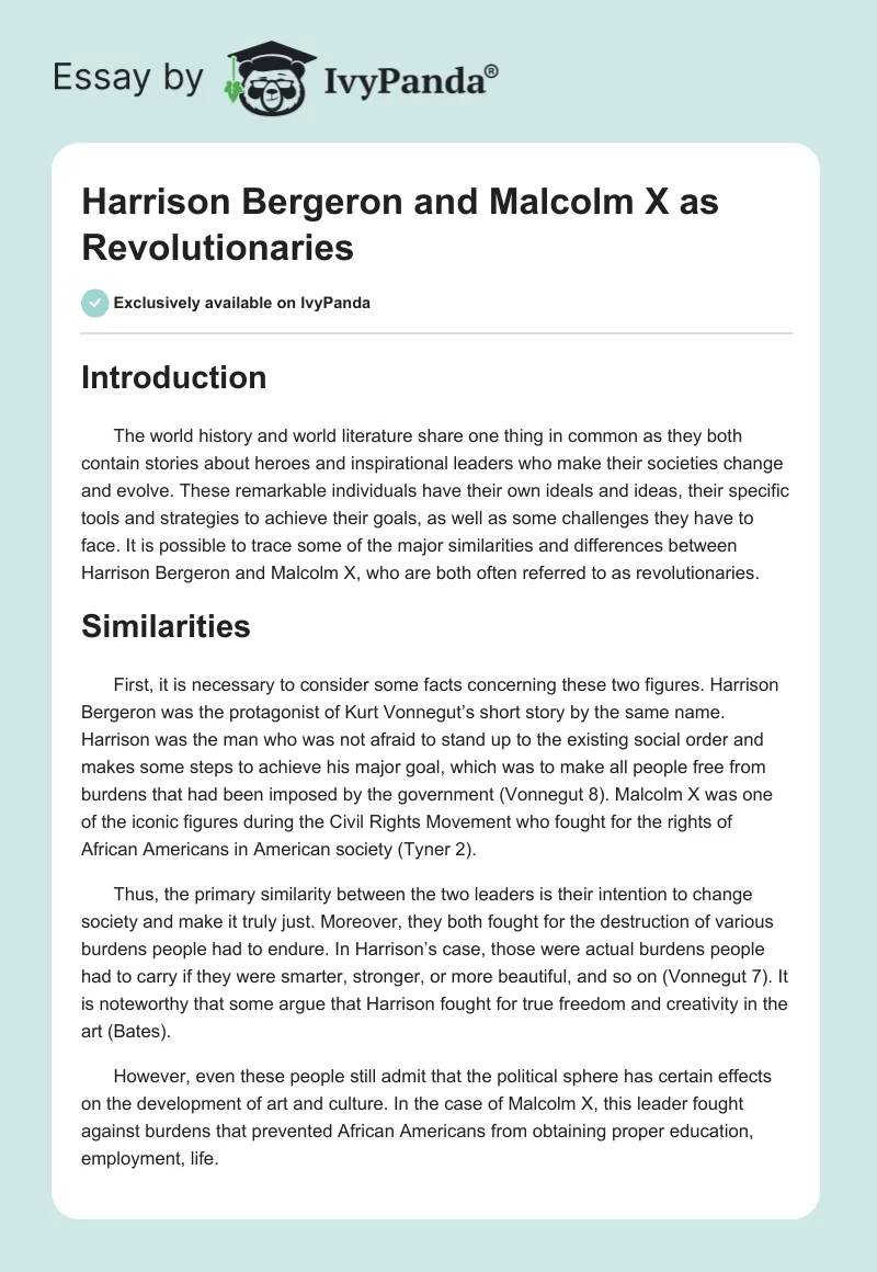 Harrison Bergeron and Malcolm X as Revolutionaries. Page 1