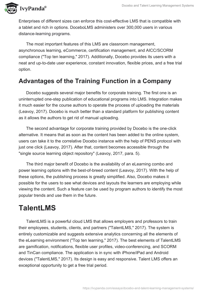 Docebo and Talent Learning Management Systems. Page 2