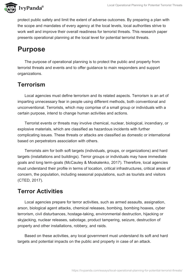 Local Operational Planning for Potential Terrorist Threats. Page 2