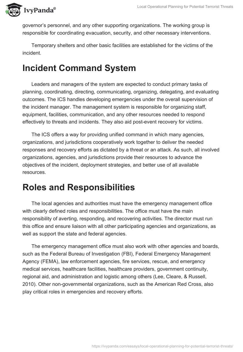 Local Operational Planning for Potential Terrorist Threats. Page 4