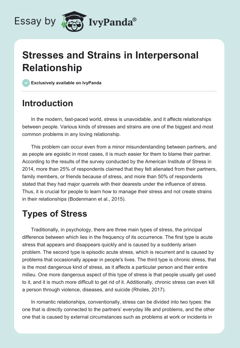 Stresses and Strains in Interpersonal Relationship. Page 1