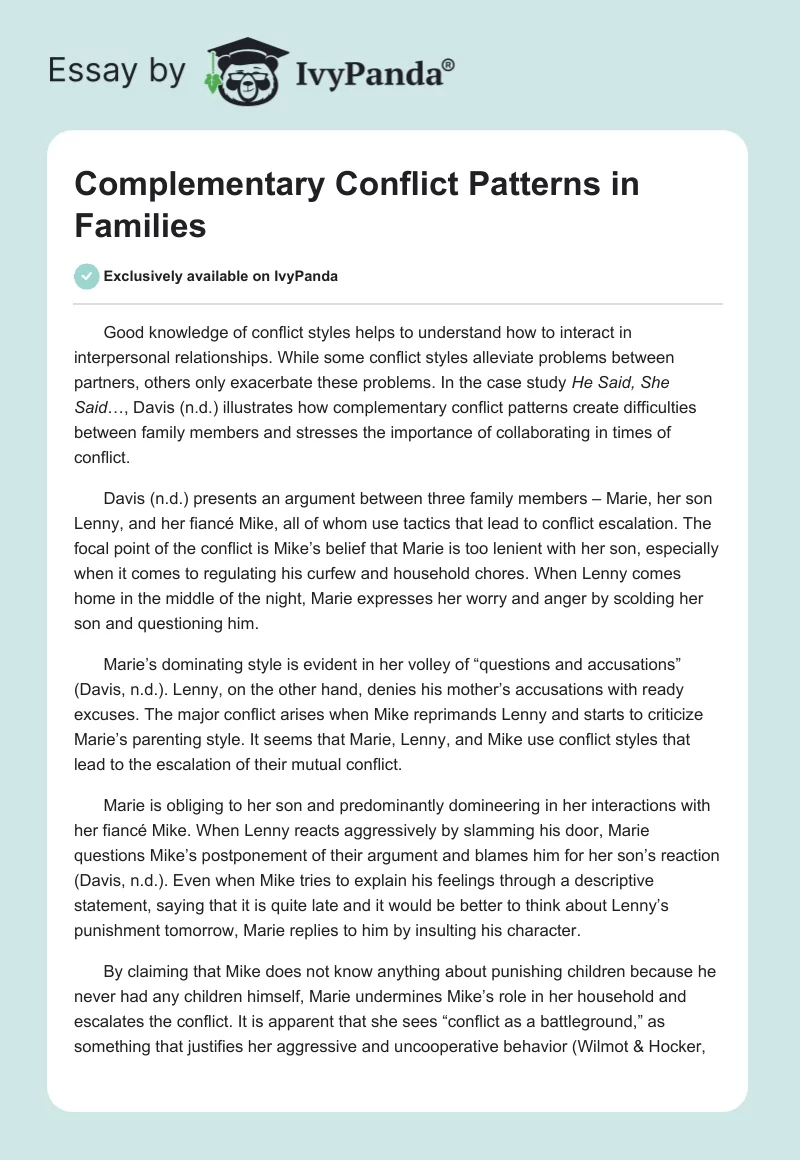 Complementary Conflict Patterns in Families. Page 1