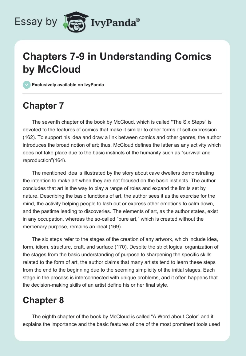 Chapters 7-9 in "Understanding Comics" by McCloud. Page 1