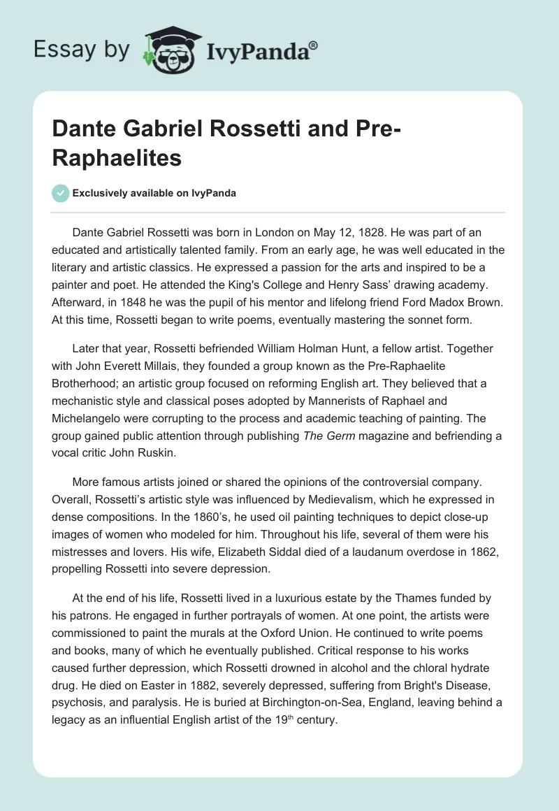 Dante Gabriel Rossetti and Pre-Raphaelites. Page 1