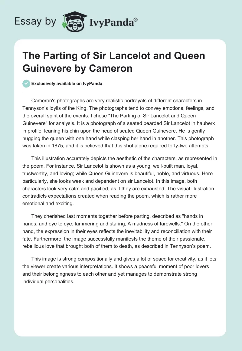 "The Parting of Sir Lancelot and Queen Guinevere" by Cameron. Page 1