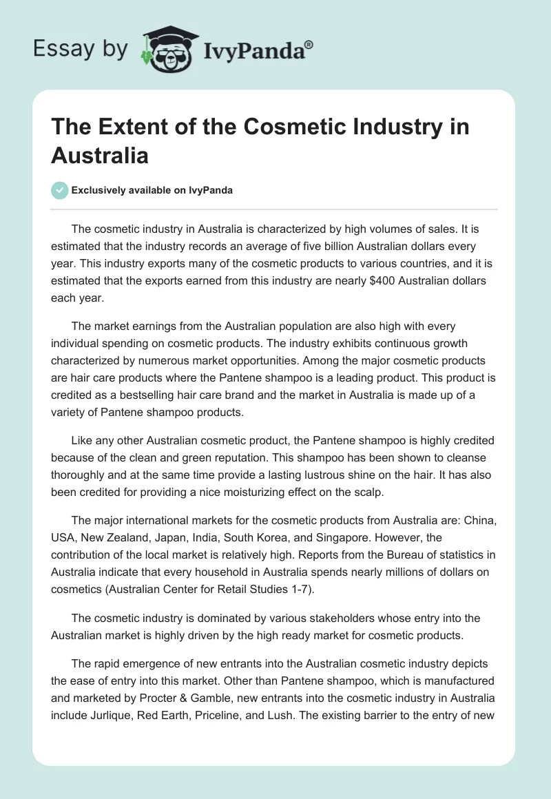 The Extent of the Cosmetic Industry in Australia. Page 1
