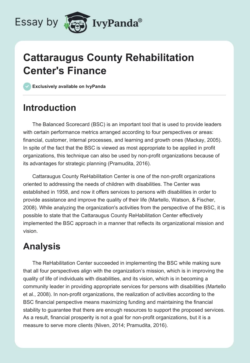 Cattaraugus County Rehabilitation Center's Finance. Page 1