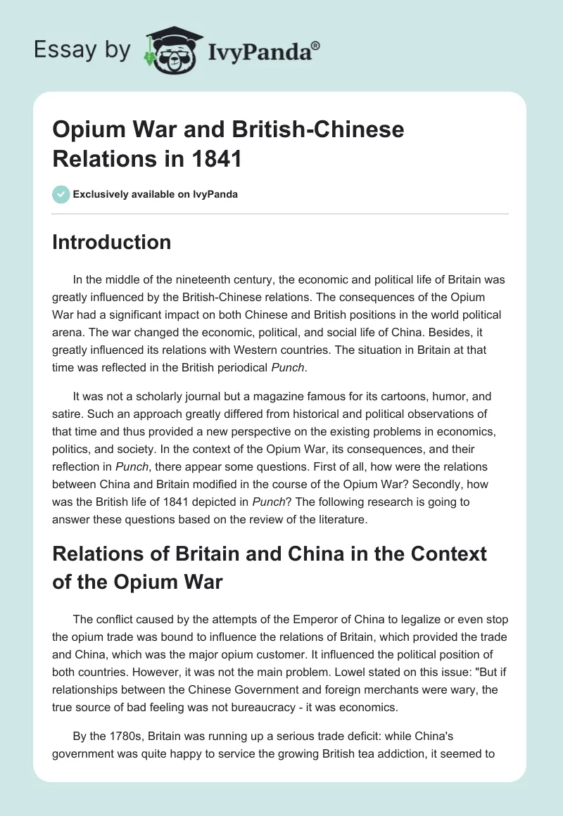 Opium War and British-Chinese Relations in 1841. Page 1