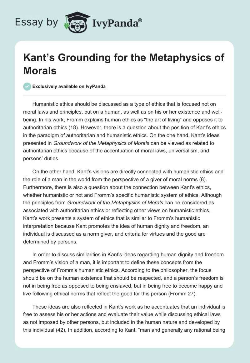 Kant’s "Grounding for the Metaphysics of Morals". Page 1