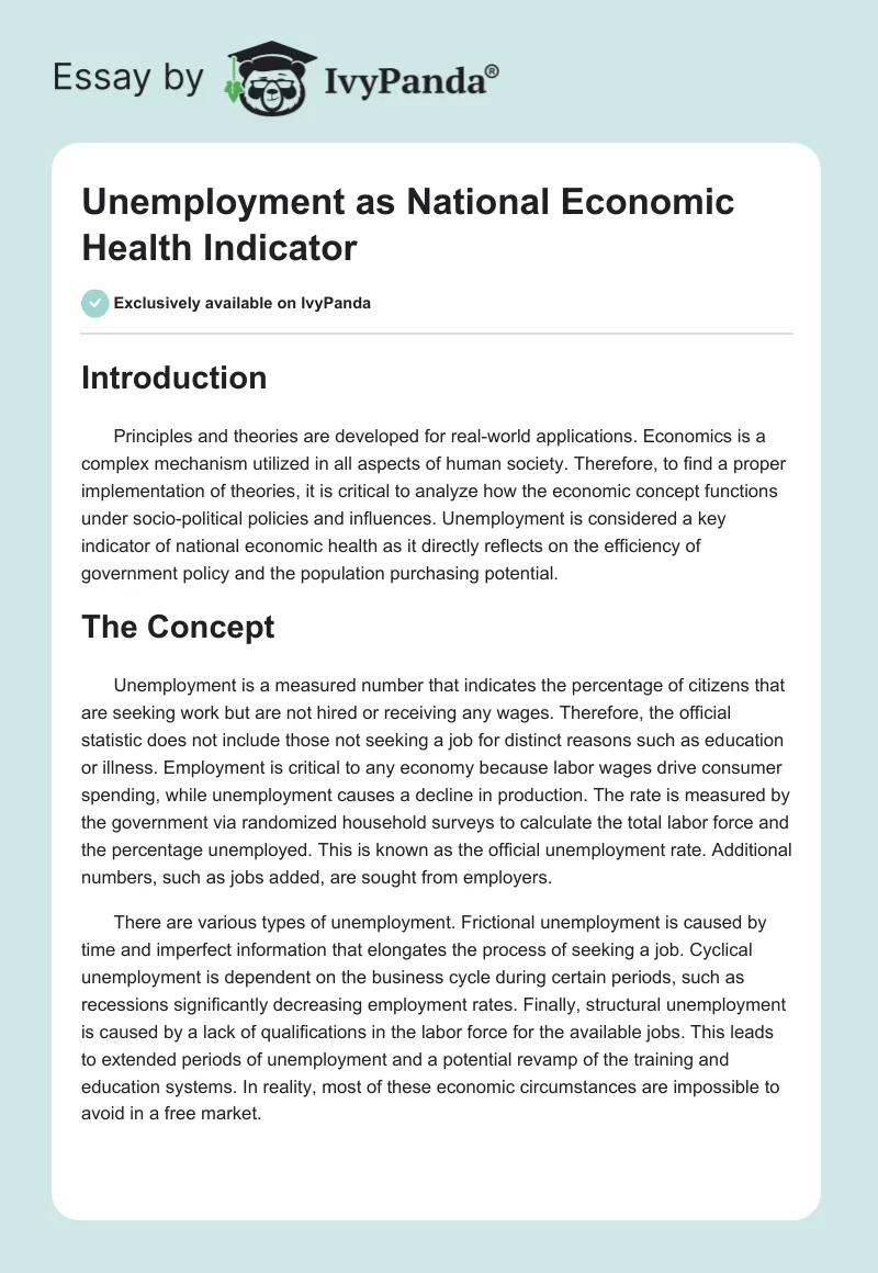 Unemployment as National Economic Health Indicator. Page 1