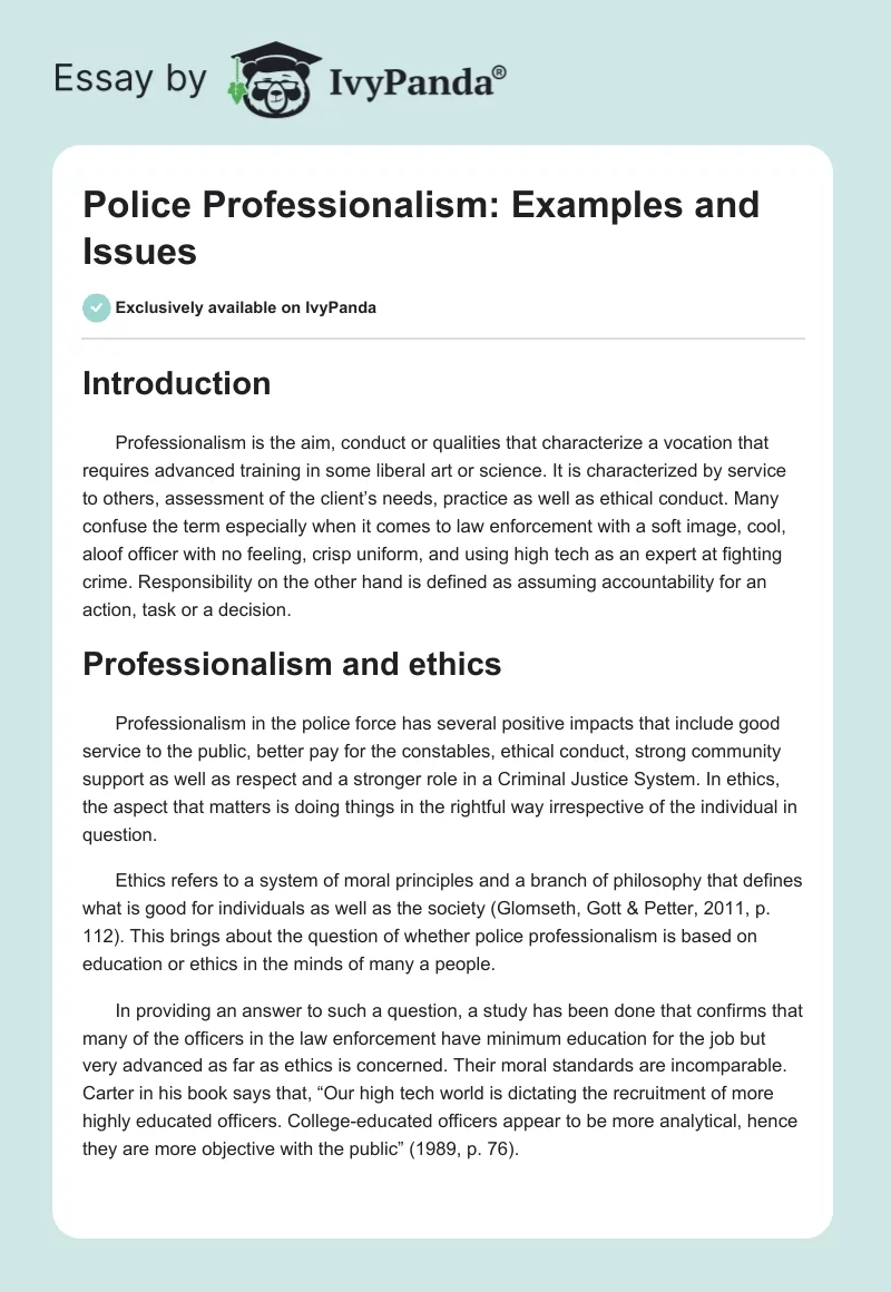 Police Professionalism: Examples and Issues. Page 1